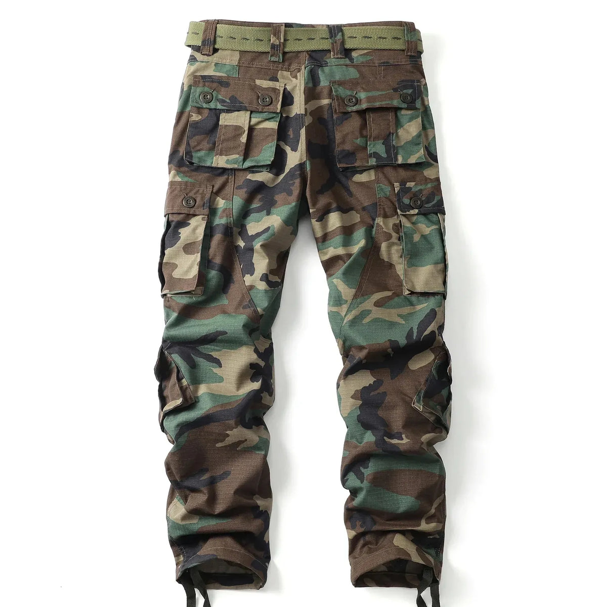 Women's Camo Cargo Pants with Multiple Pockets & Adjustable Hem - Back Full