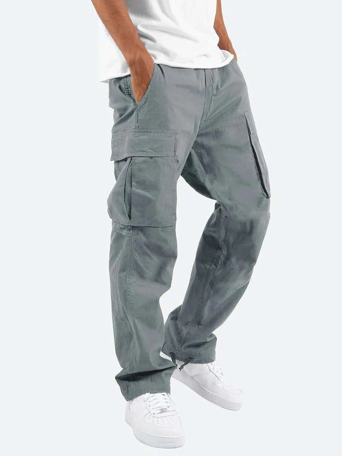 Grey Women's Cargo Pants with Loose Fit & Multiple Pockets
