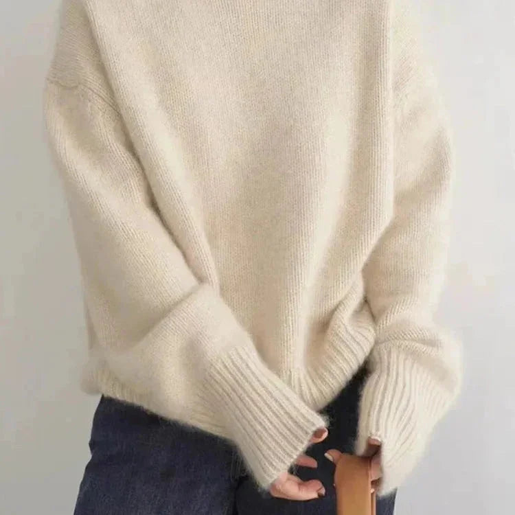 Women's Cashmere Turtleneck Sweater with Ribbed Cuffs & Relaxed Fit - Back Detail