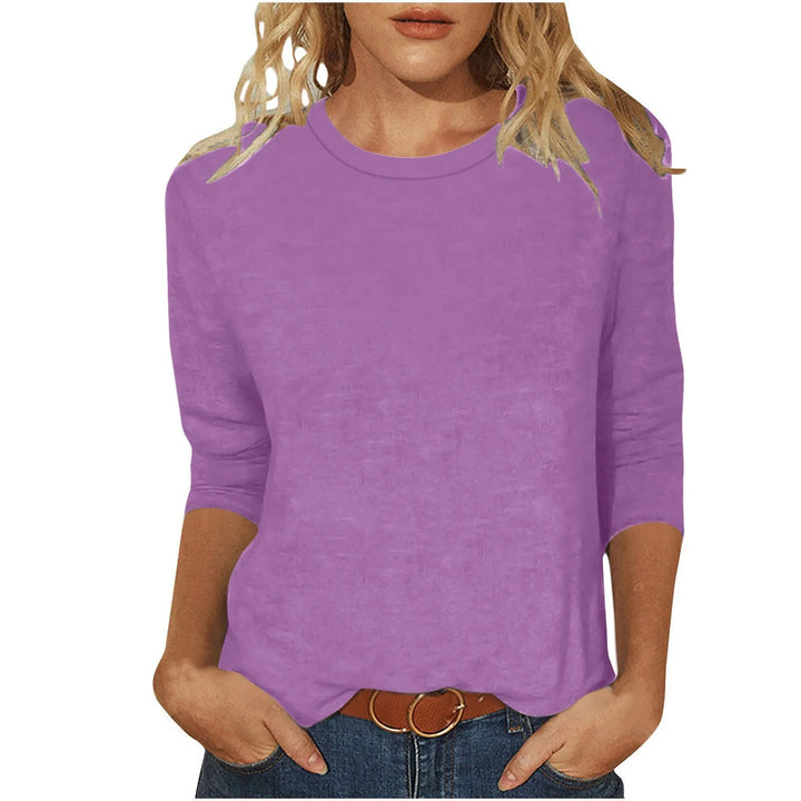 Dark Purple Women's Casual 3/4 Sleeve Shirt with Round Neckline & Side Slits