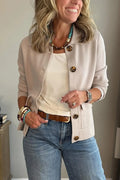 Beige Women's Casual Blazer with Relaxed Fit & Patch Pockets — Romy