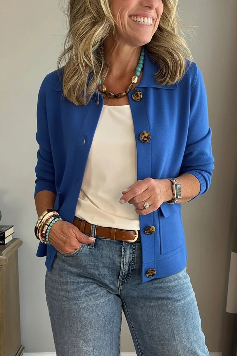 Blue Women's Casual Blazer with Relaxed Fit & Patch Pockets — Romy