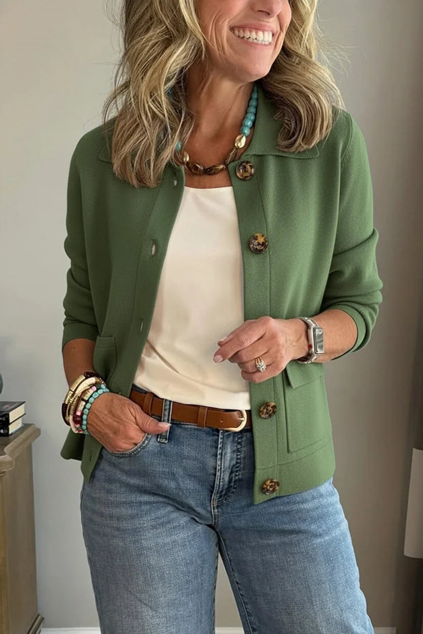 Green Women's Casual Blazer with Relaxed Fit & Patch Pockets — Romy