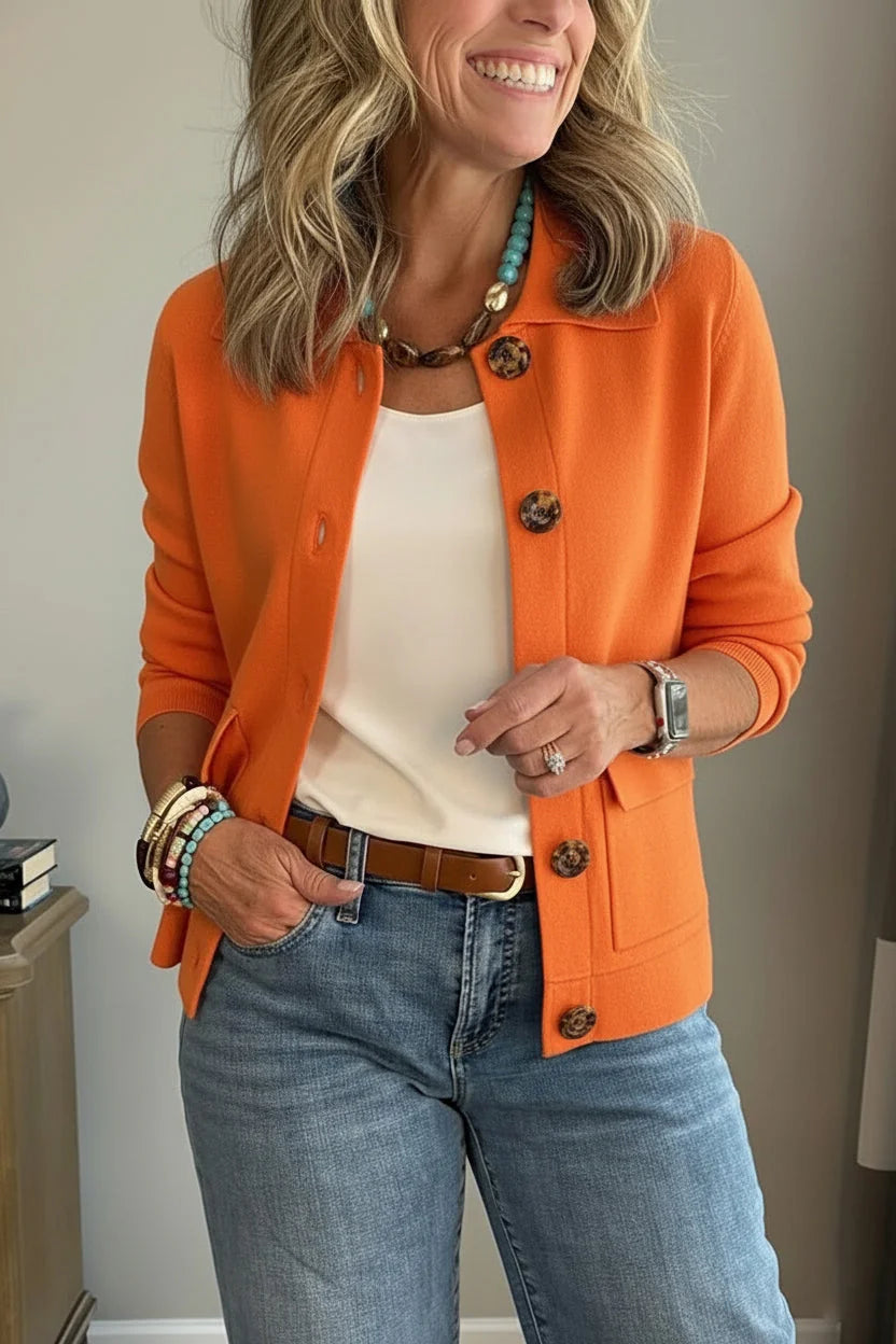 Orange Women's Casual Blazer with Relaxed Fit & Patch Pockets — Romy