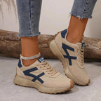 Beige Blue Women's Comfort Sneakers with Cushioned Footbed & Lightweight Design - Walking Lifestyle