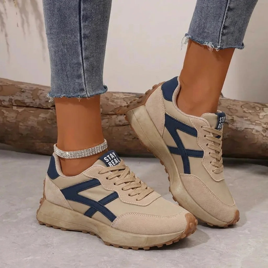 Beige Blue Women's Comfort Sneakers with Cushioned Footbed & Lightweight Design - Walking Lifestyle