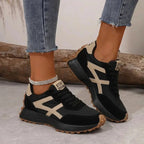 Black Women's Comfort Sneakers with Cushioned Footbed & Lightweight Design - Beige Front Full Worn