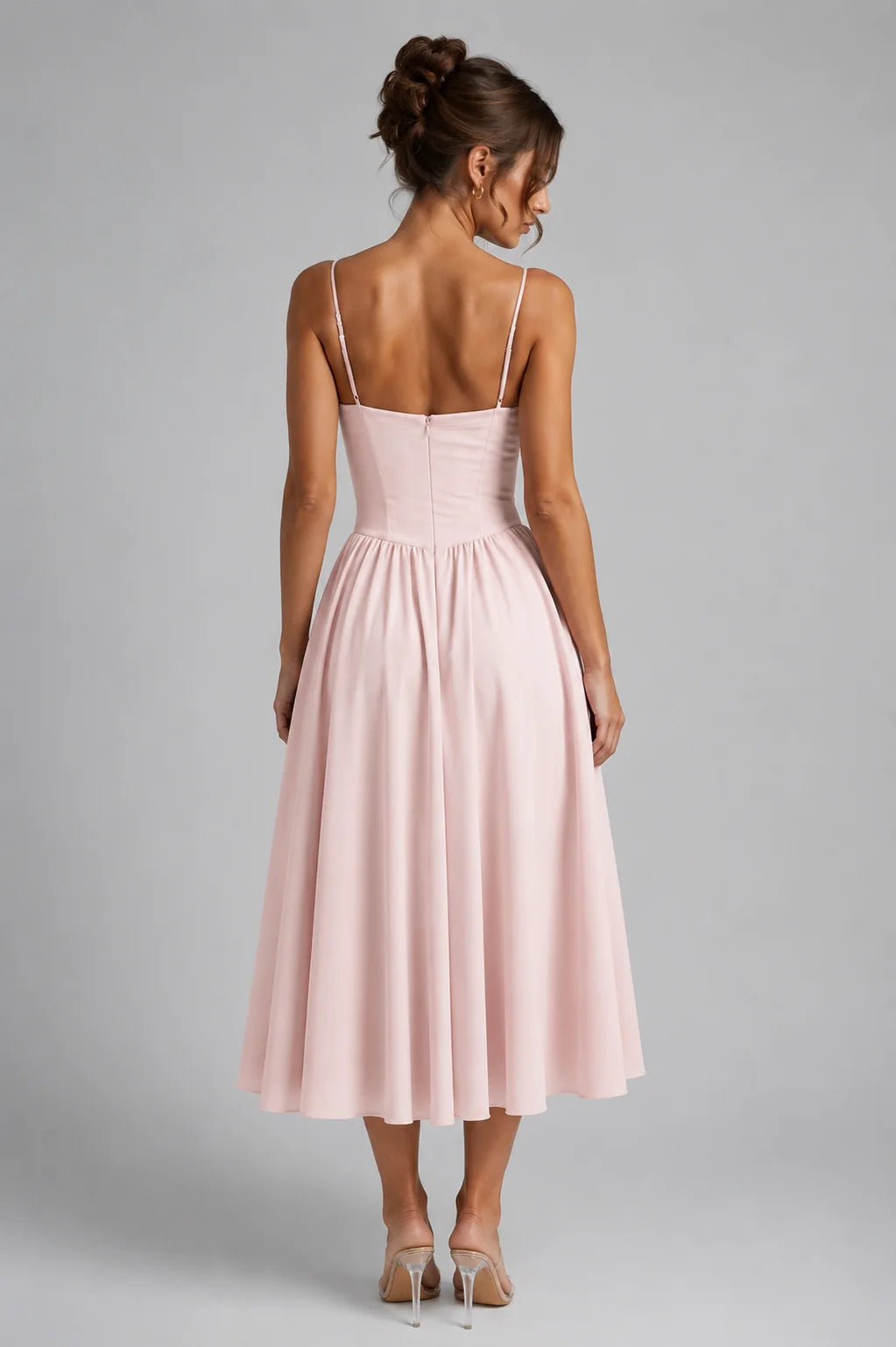 Women's Corset Midi Dress with Lace-Up Back & Full Skirt - Back Detail