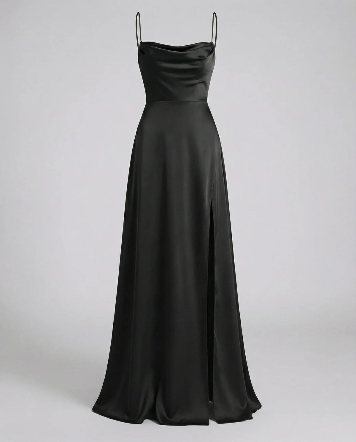 Black Women's Cowl Neck Maxi Dress with Lace-Up Back & Side Slit
