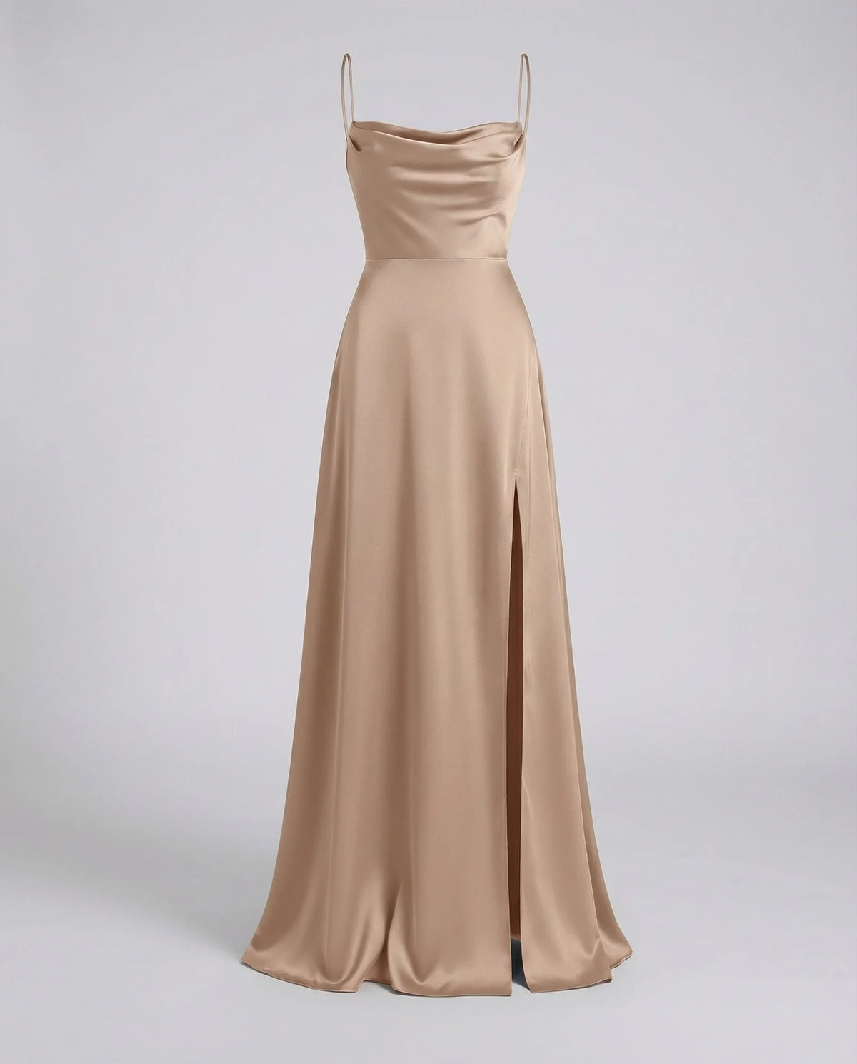 Brown Women's Cowl Neck Maxi Dress with Lace-Up Back & Side Slit
