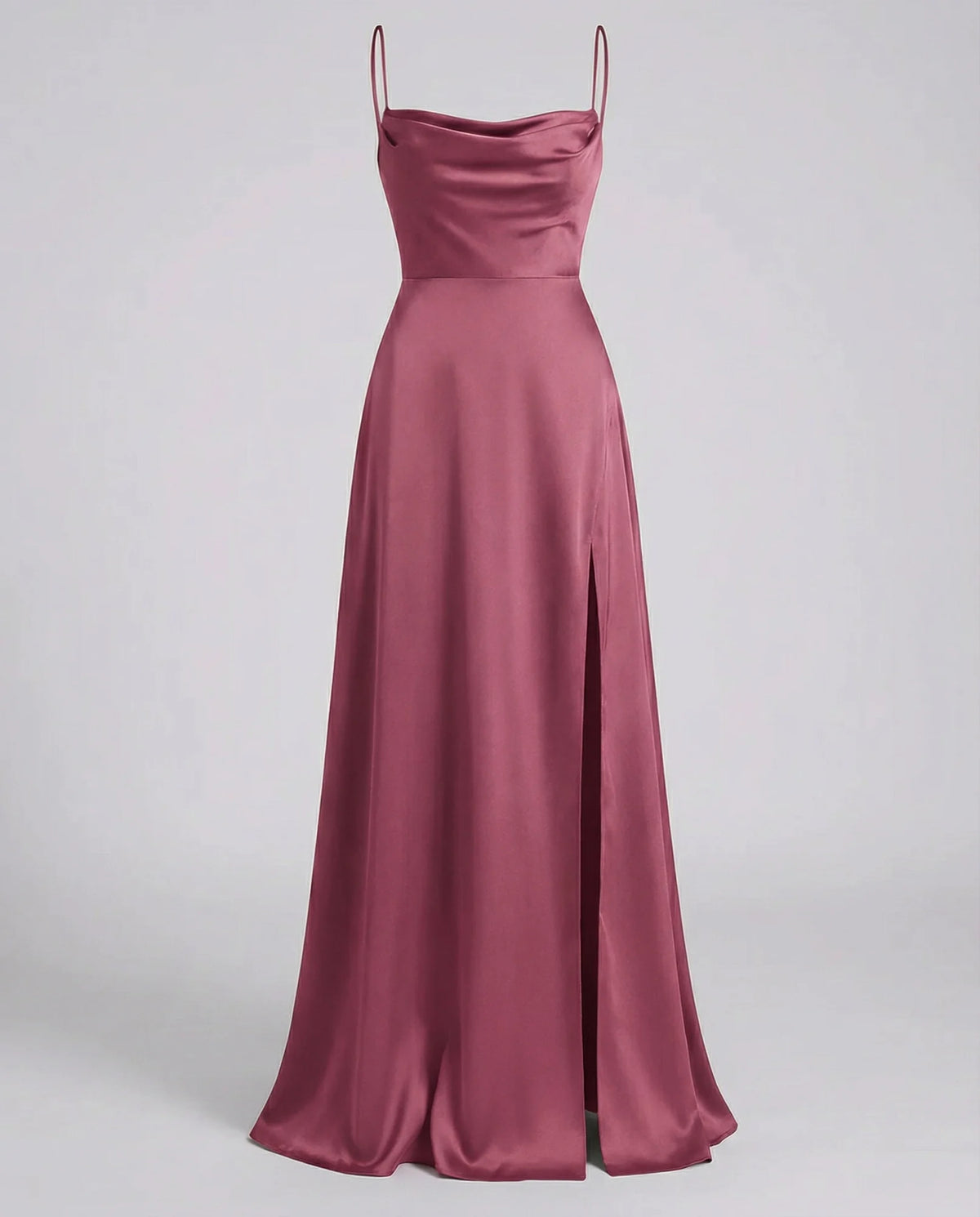 Pink Women's Cowl Neck Maxi Dress with Lace-Up Back & Side Slit