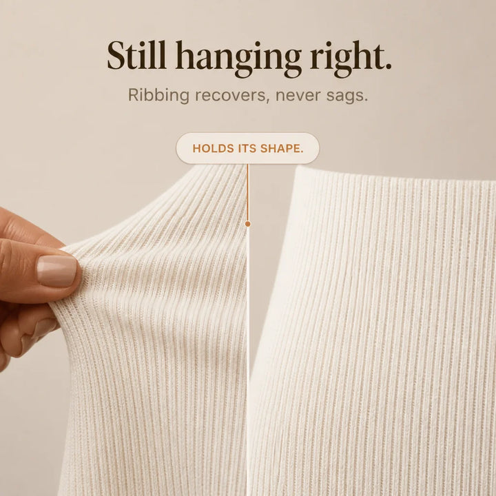 White Women's Cowl-Neck Sweater Dress with Ribbed Knit & Relaxed Fit — Lyra - Ribbing Detail