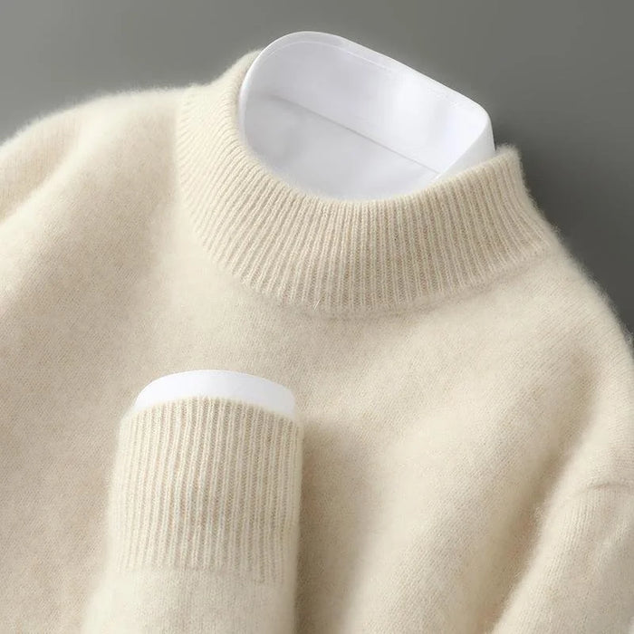 Beige Women's Cashmere Sweater with Crew Neck & Relaxed Long Sleeves