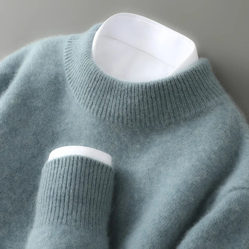 Grey Green Women's Cashmere Sweater with Crew Neck & Relaxed Long Sleeves - Sleeve Detail
