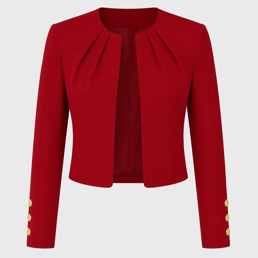 Red Women's Cropped Blazer with Pleated Shoulders & Button Cuffs — Riley