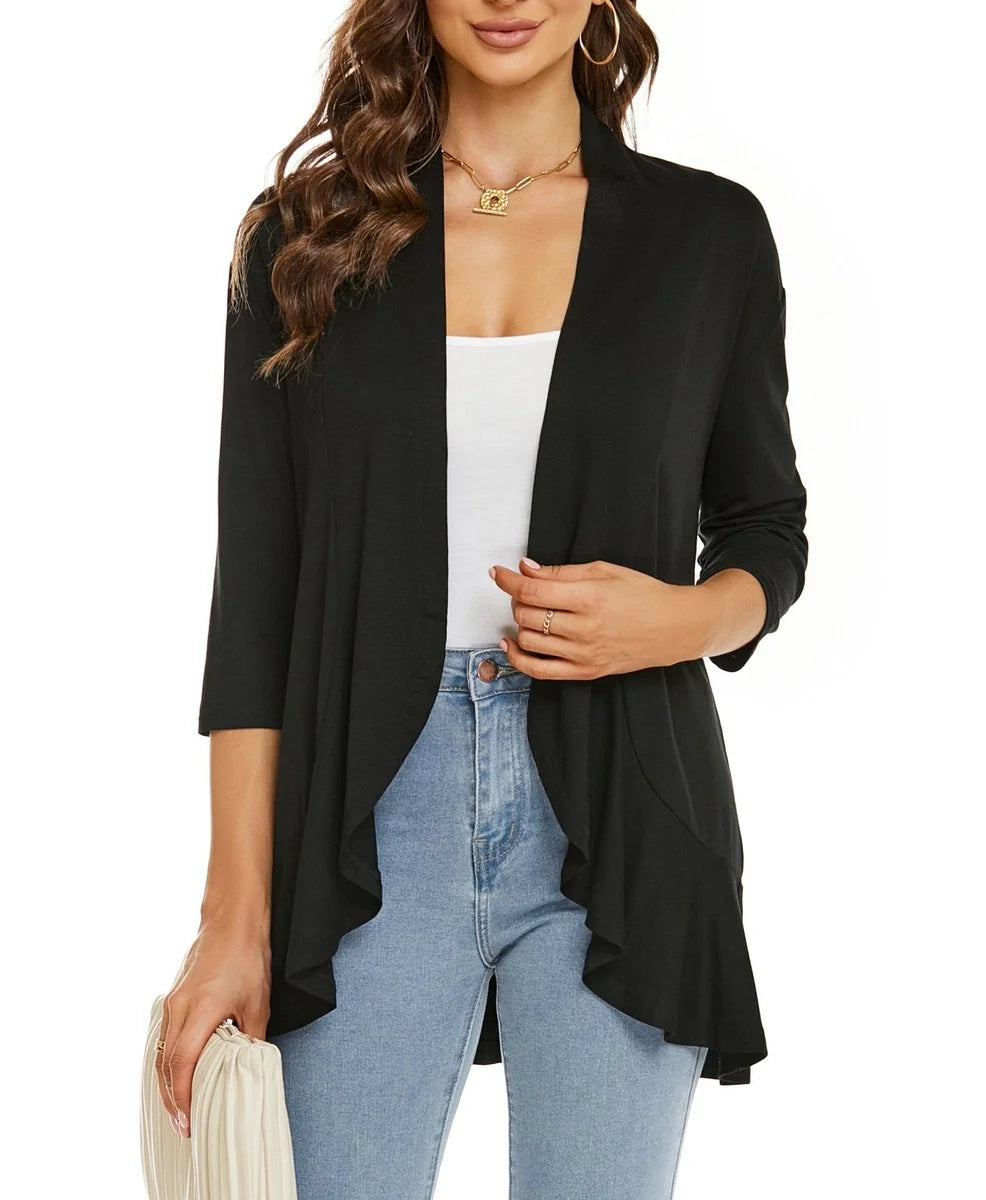 Black Women's Lightweight Draped Cardigan with Breathable Stretch Fabric