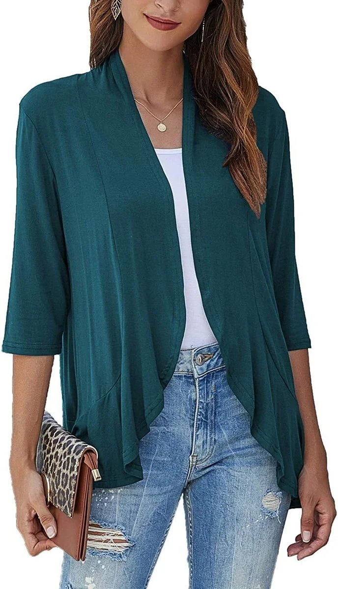 Green Women's Lightweight Draped Cardigan with Breathable Stretch Fabric