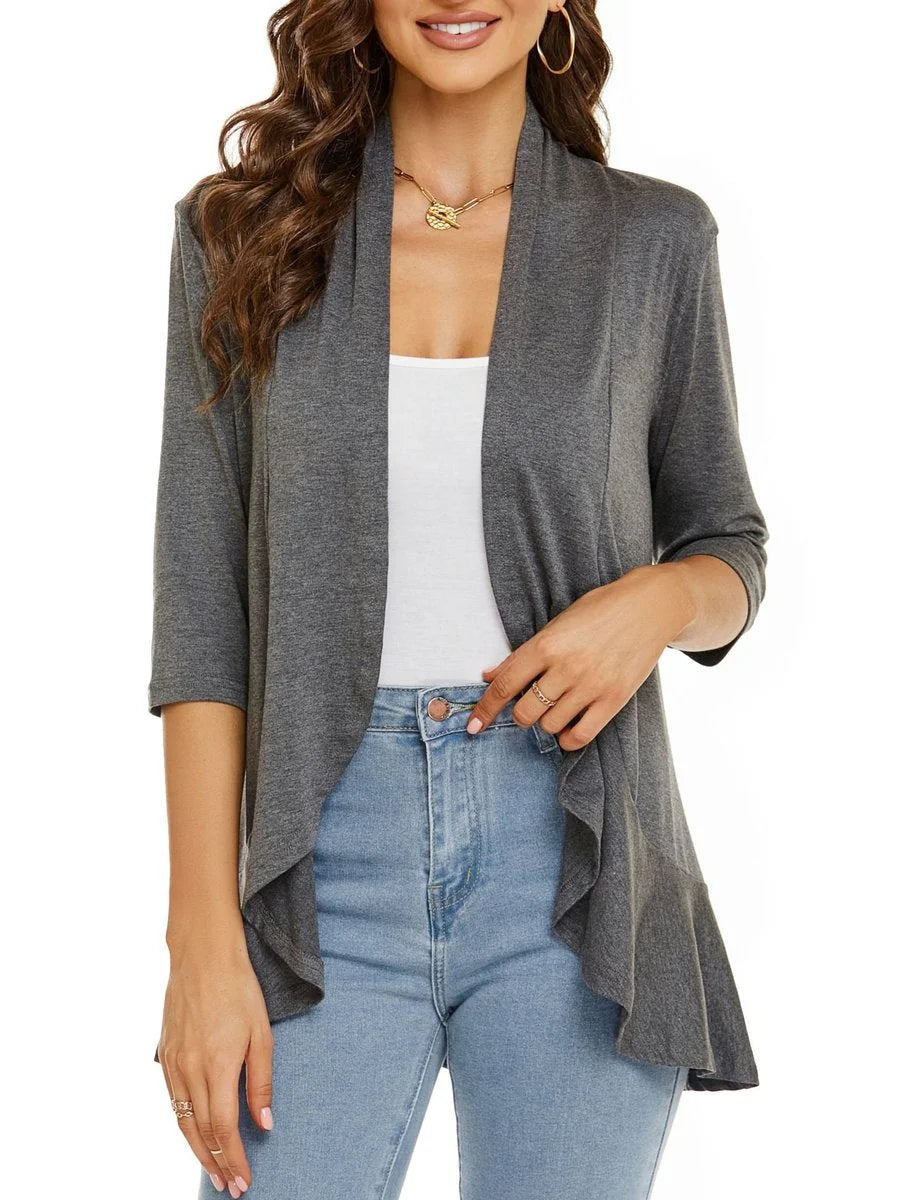 Grey Women's Lightweight Draped Cardigan with Breathable Stretch Fabric