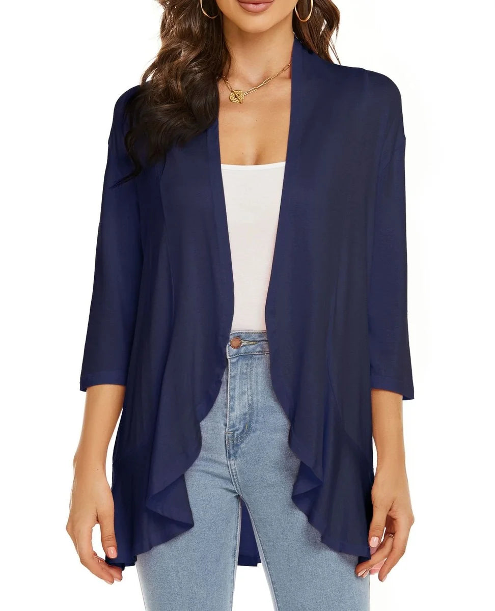 Navy Women's Lightweight Draped Cardigan with Breathable Stretch Fabric