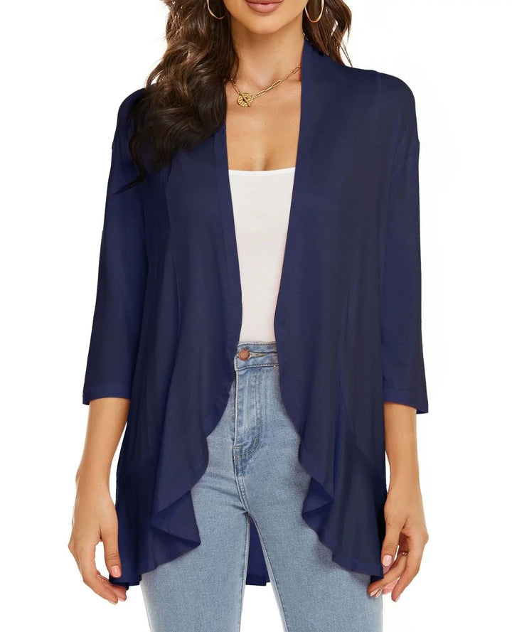 Navy Women's Lightweight Draped Cardigan with Breathable Stretch Fabric