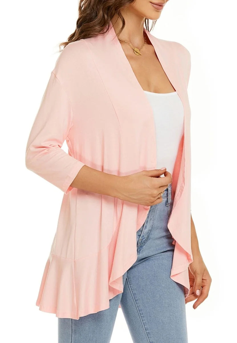 Pink Women's Lightweight Draped Cardigan with Breathable Stretch Fabric