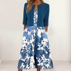 Light Blue Women's Floral Dress Set with Cropped Cardigan & Pockets — Constance - Studio Full