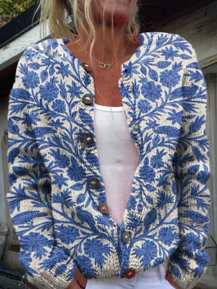 Style 1 Women's Floral Embroidered Button-Front Cardigan