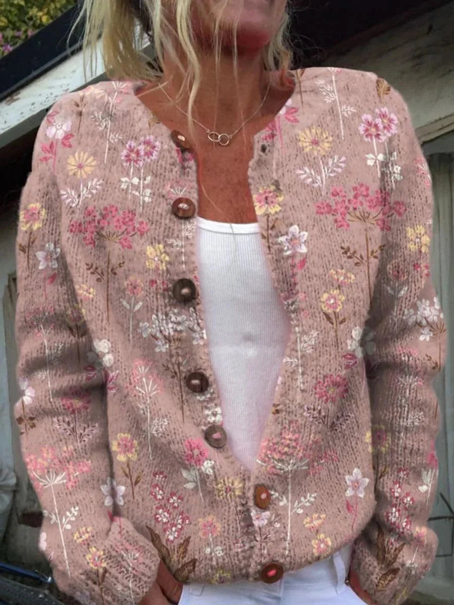 Style 3 Women's Floral Embroidered Button-Front Cardigan