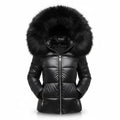 Black Women's Faux Fur Hooded Puffer Jacket with Insulated Warmth & Side Pockets