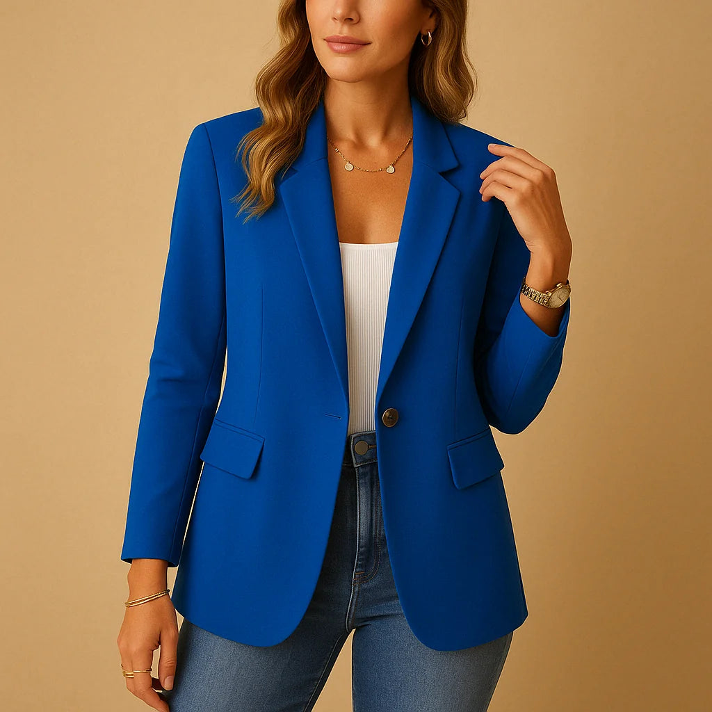 Blue Women's Fitted Blazer with Peak Lapels & Side Pockets