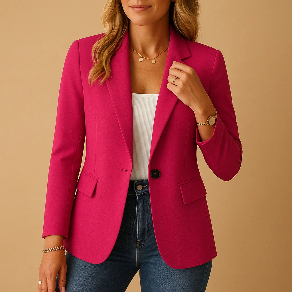 Pink Women's Fitted Blazer with Peak Lapels & Side Pockets