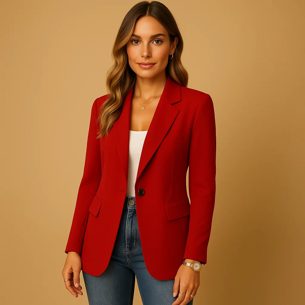 Red Women's Fitted Blazer with Peak Lapels & Side Pockets