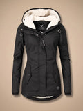 Black Women's Fleece Lined Waterproof Jacket with Hood & Relaxed Fit