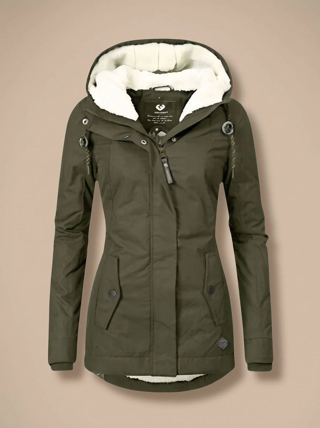 Green Women's Fleece Lined Waterproof Jacket with Hood & Relaxed Fit
