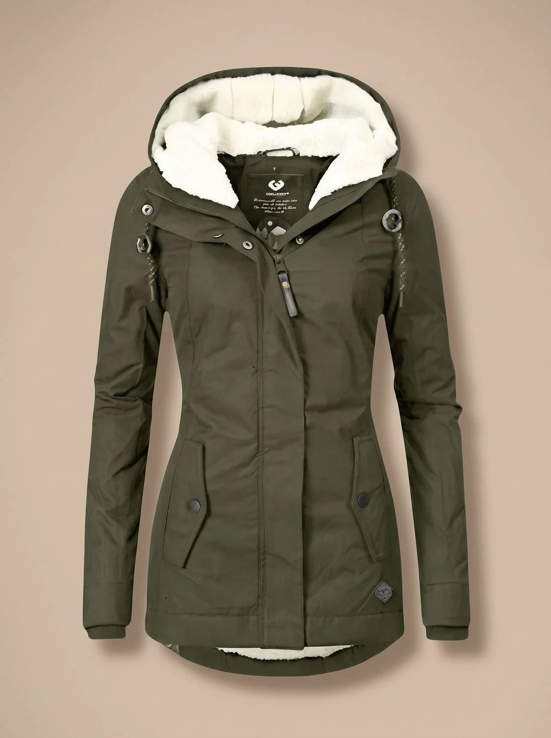 Green Women's Fleece Lined Waterproof Jacket with Hood & Relaxed Fit