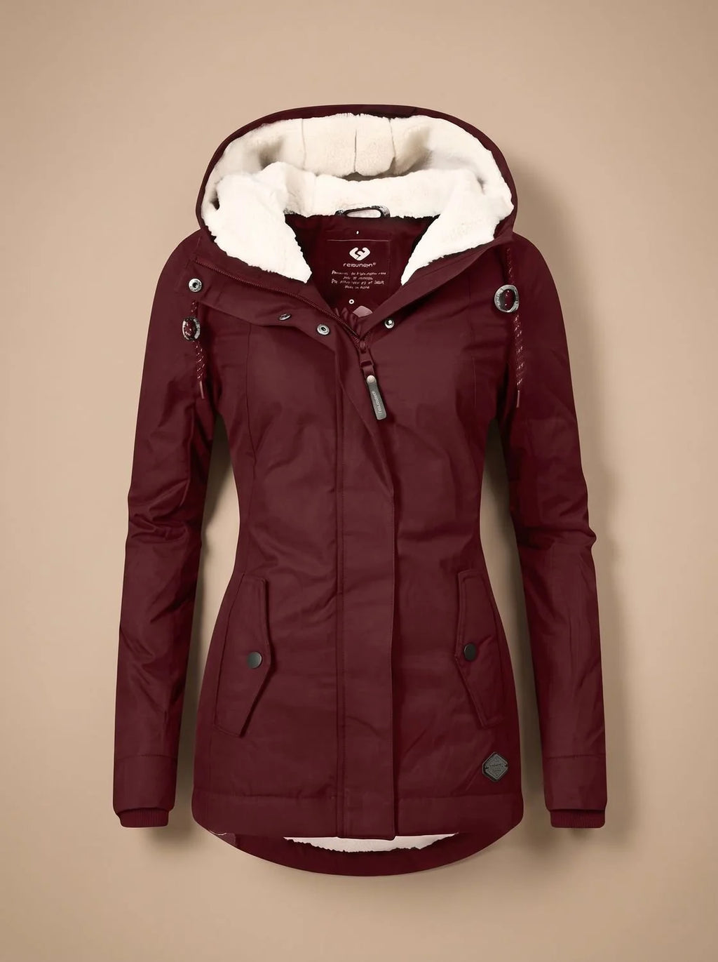Red Women's Fleece Lined Waterproof Jacket with Hood & Relaxed Fit