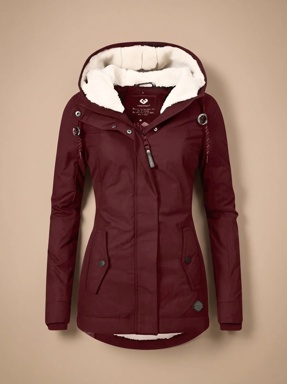 Red Women's Fleece Lined Waterproof Jacket with Hood & Relaxed Fit