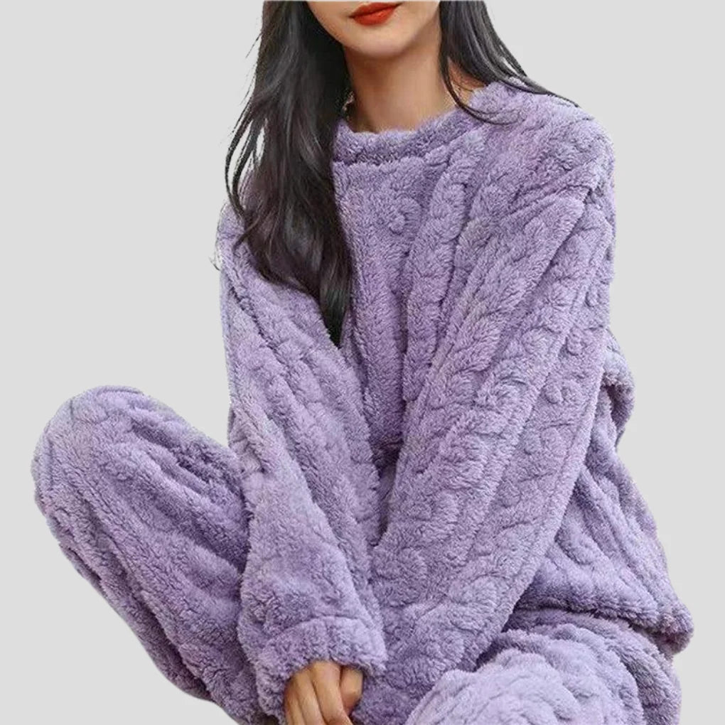 Purple Women's Fleece Pajamas Set with Long Sleeves & Relaxed Fit — Margot