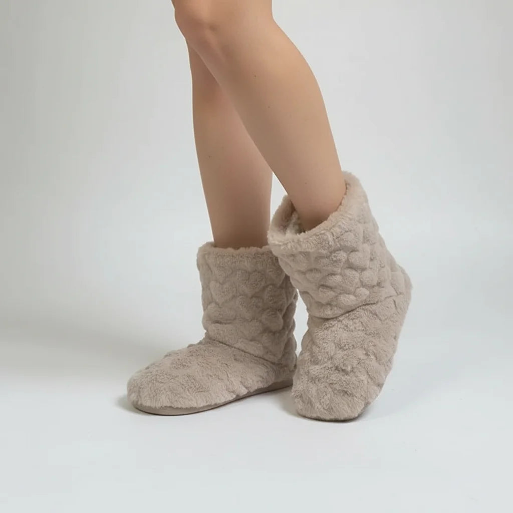 Women's Fluffy Slipper Boots with Cozy Fleece Lining & Non-Slip Sole - Front Walking Studio
