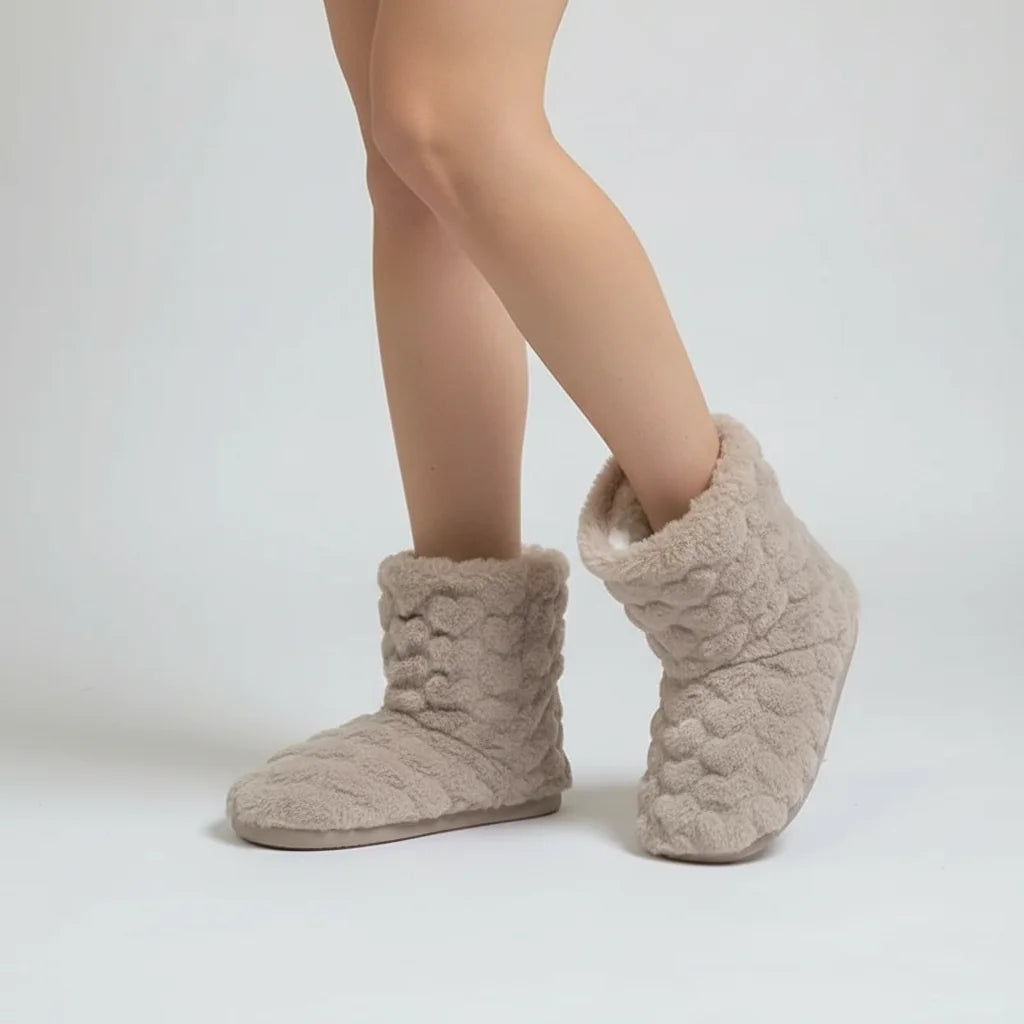 Women's Fluffy Slipper Boots with Cozy Fleece Lining & Non-Slip Sole - Side Profile Studio