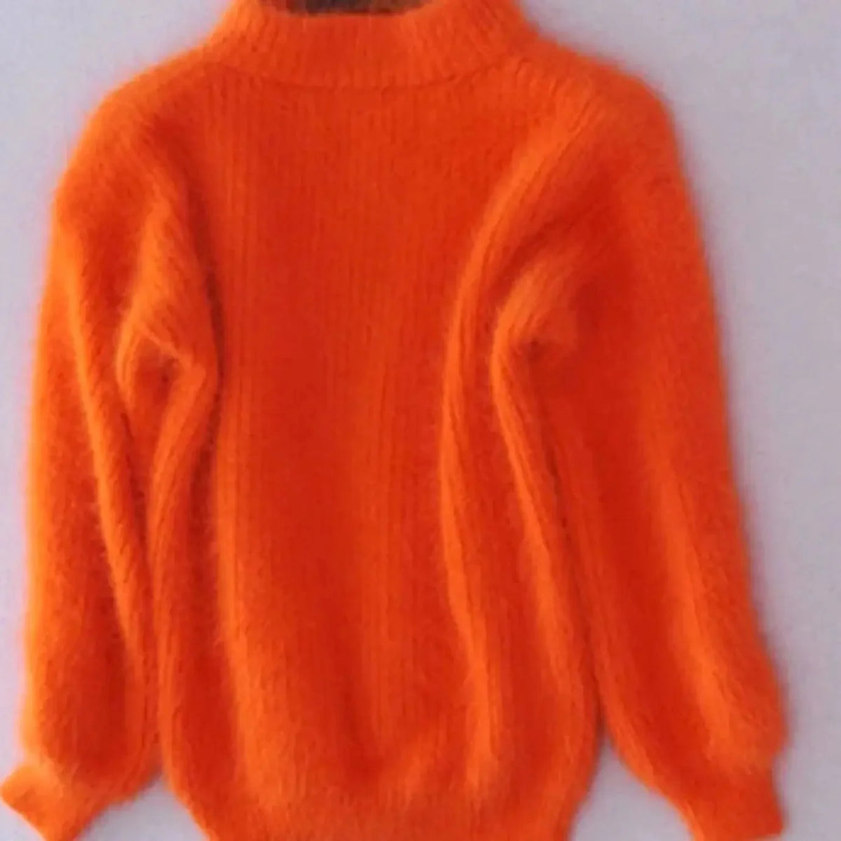 Orange Women's Fluffy Turtleneck Sweater with Balloon Sleeves & Relaxed Fit — Pia
