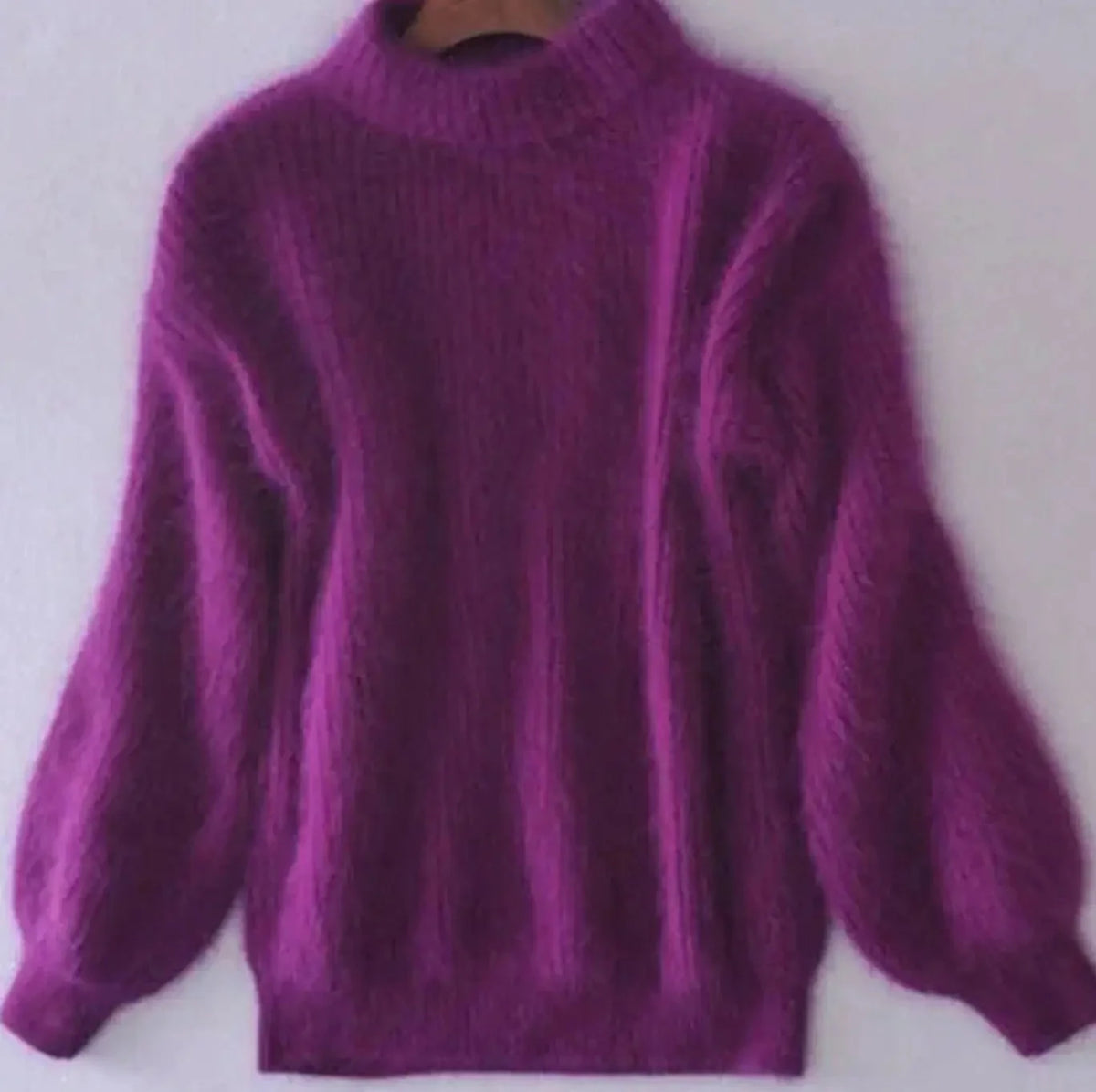 Purple Women's Fluffy Turtleneck Sweater with Balloon Sleeves & Relaxed Fit — Pia