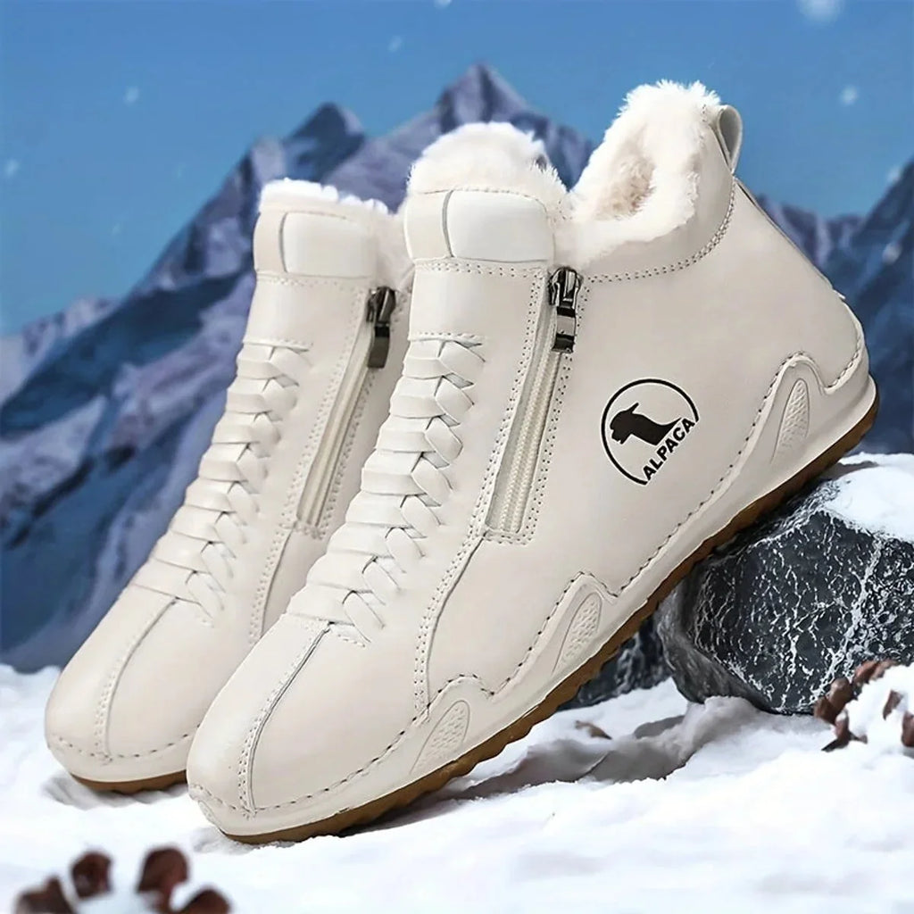 White Women's Fur Lined Ankle Boots with Roomy Toe Box & Side Zipper — Nola - Studio Product Shot