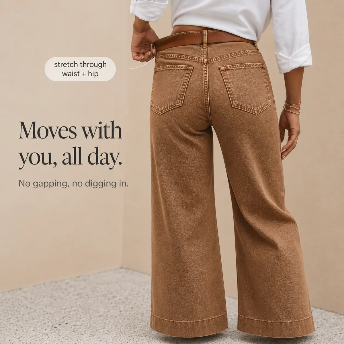 Women's Wide Leg Jeans with High-Rise Waist & Five-Pocket Design - Back Detail