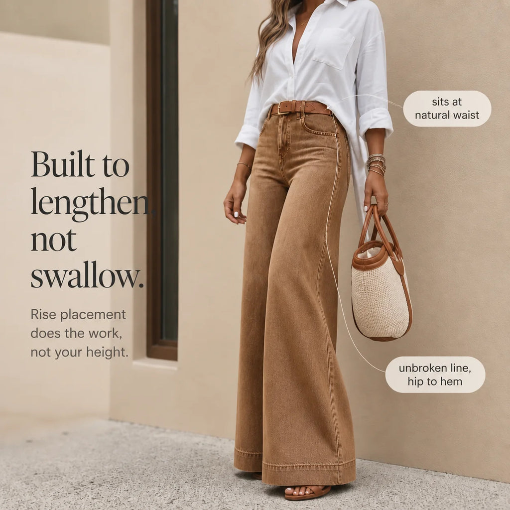 Women's Wide Leg Jeans with High-Rise Waist & Five-Pocket Design - Rise Placement Detail
