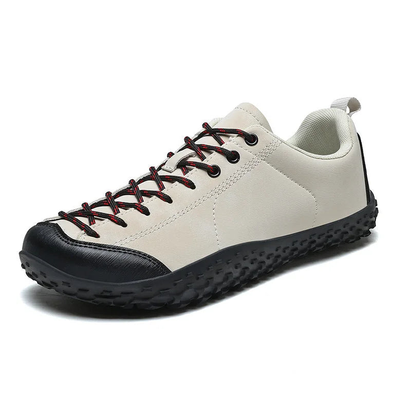 Beige Women's Hiking Sneakers with Anti-Slip Rubber Sole & Reinforced Toe Cap - Three Quarter Studio