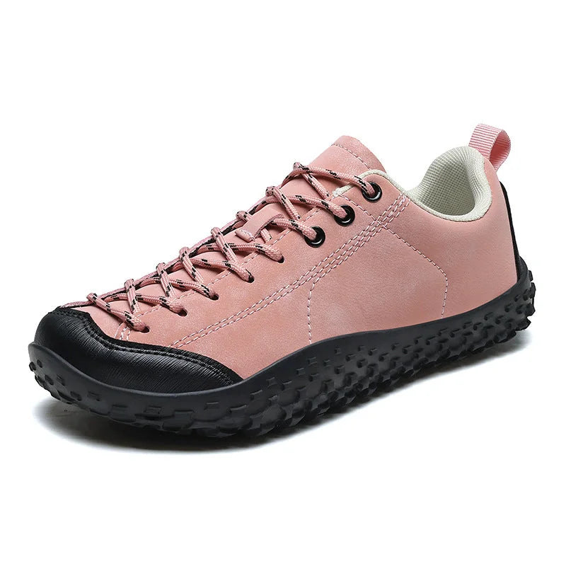 Pink Women's Hiking Sneakers with Anti-Slip Rubber Sole & Reinforced Toe Cap - Front Quarter Studio