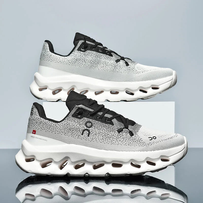 Unisex Running Shoes with Knit Mesh Upper & Hollow Chamber Midsole - Black Studio Pair Gradient