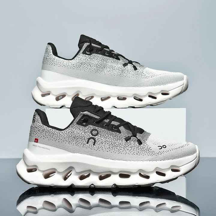 Unisex Running Shoes with Knit Mesh Upper & Hollow Chamber Midsole - Black Studio Pair Gradient
