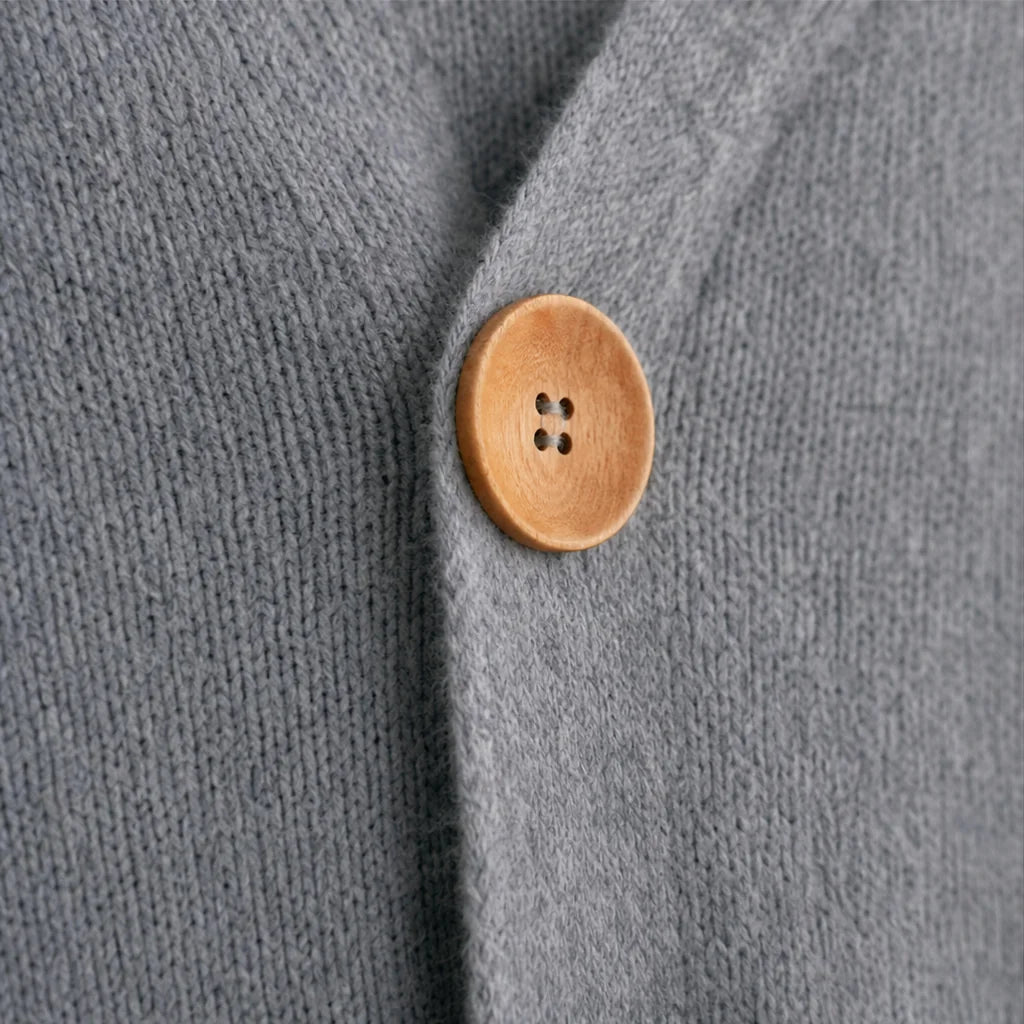 Women's Hooded Cardigan with Button-Front Closure & Hip-Length Fit - Button Macro Detail